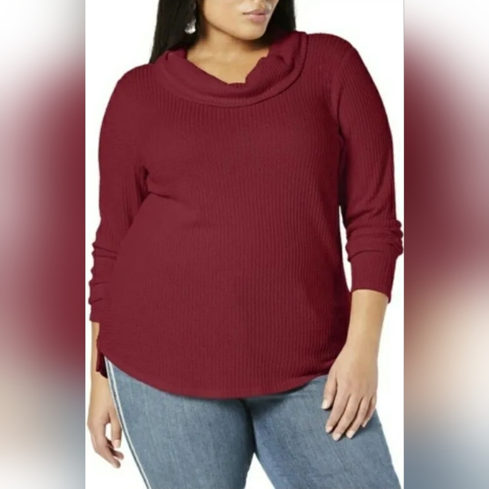 Style & Co. Womens Waffle Knit Long Sleeve Blouse Top Size ‎ 1X.